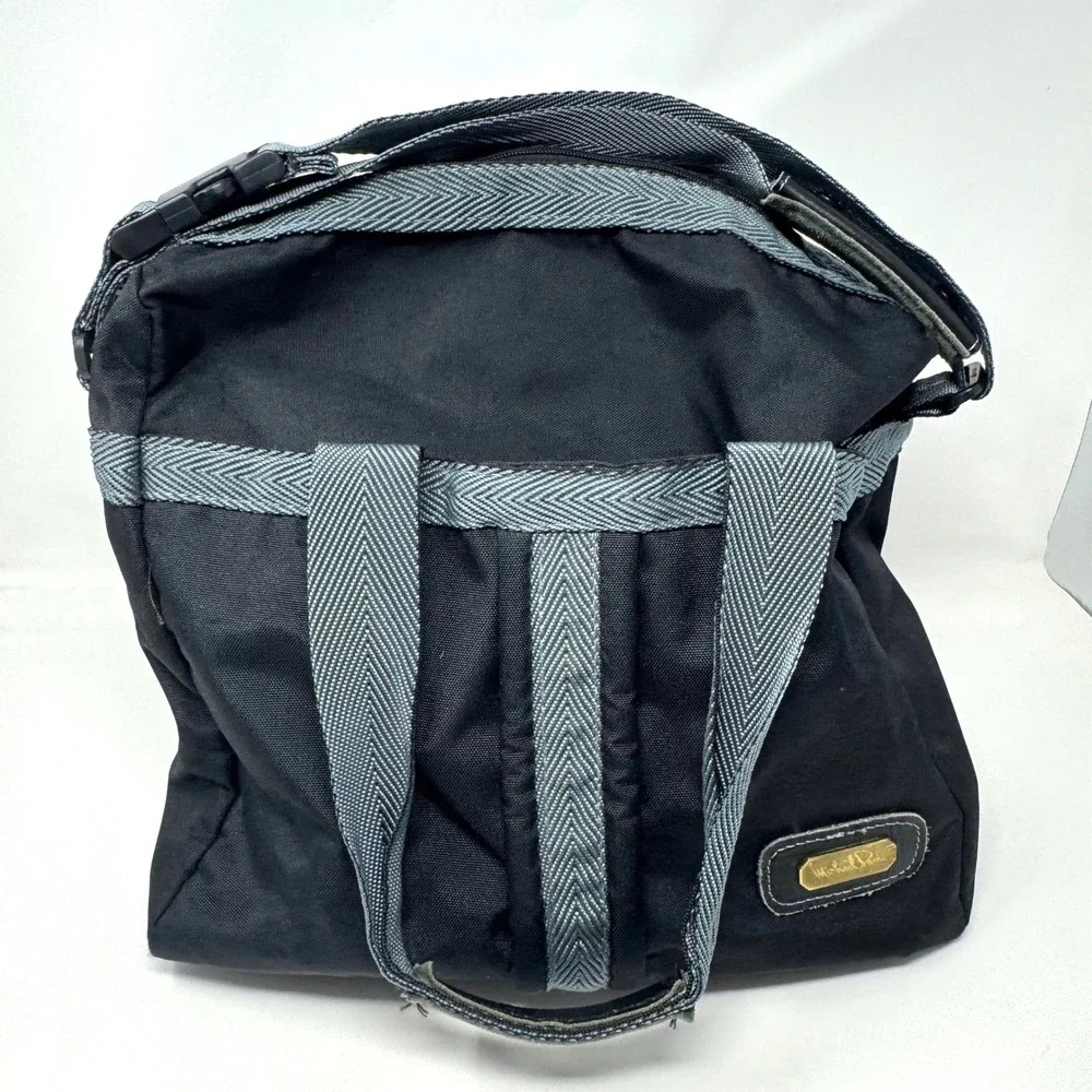 Michael Paris Black Canvas Duffel Bag Grey Chevron Straps Travel Gym Carry On